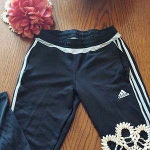 Adidas black track pants Women's small w/drawstring waist, zippered pockets